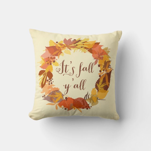 Het is Herfst Y'all Autumn Leaves Wreath Pillow Kussen (Voorkant)