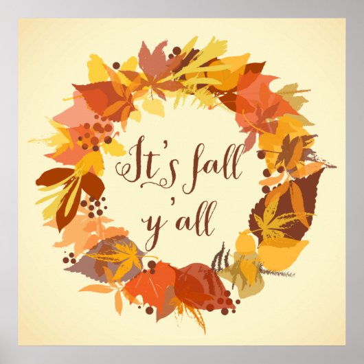 Het is Herfst Y'all Autumn Leaves Wreath Poster (Voorkant)