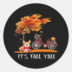 Het is Herfst Y'all Cardigan Hond Herfst Grappige Ronde Sticker
