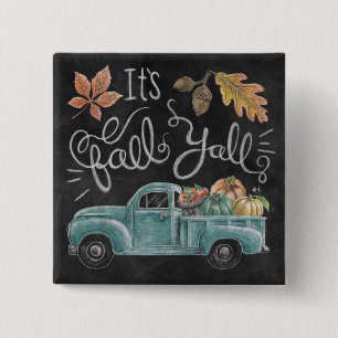 Het is Herfst Y'all - Chalkboard Truck Vierkante Button 5,1 Cm