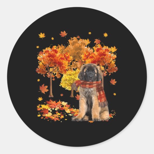 Het is Herfst Y'all Cute Leonberger Autumn Tree He Ronde Sticker (Voorkant)