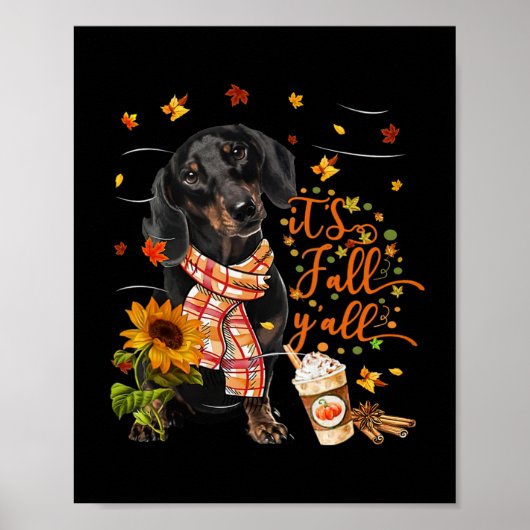 Het is Herfst Y'all Dachshund Thanksgiving Hallowe Poster (Voorkant)