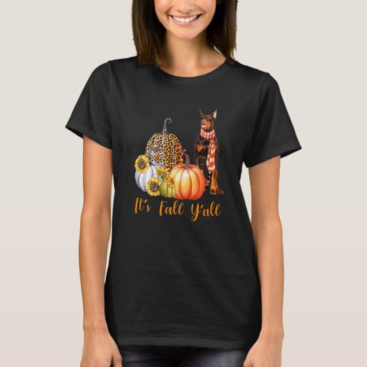 Het is Herfst Y'all Doberman Pinscher Dog Leopard T-shirt (Voorkant)