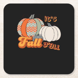Het is Herfst Y'all, Funny Pumpkins Chevron Patter Kartonnen Onderzetters