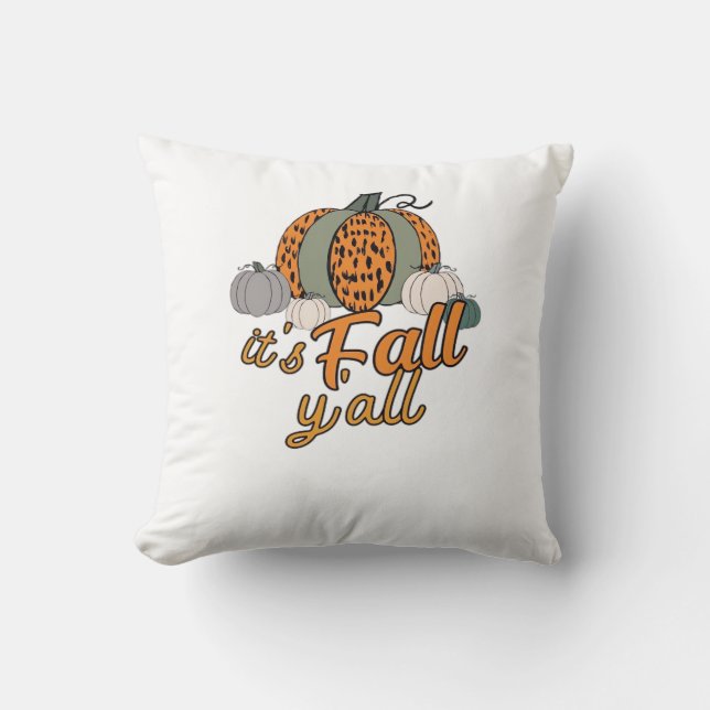 Het is Herfst Y'all, Funny Pumpkins Leopard Patter Kussen (Voorkant)