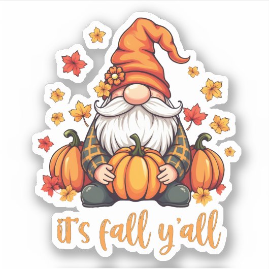 Het is Herfst Y'all Gnomes Pumpkin Autumn Thanksgi Sticker (Voorkant)