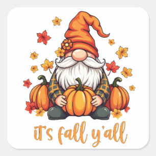 Het is Herfst Y'all Gnomes Pumpkin Autumn Thanksgi Vierkante Sticker