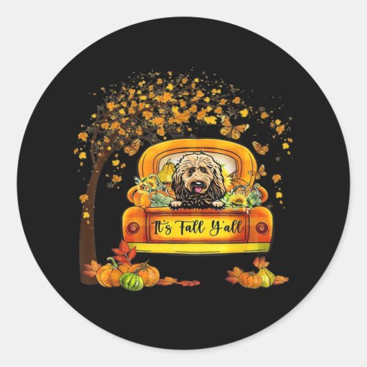 Het is Herfst Y'all Goldendoodle Thanksgiving Pomp Ronde Sticker (Voorkant)