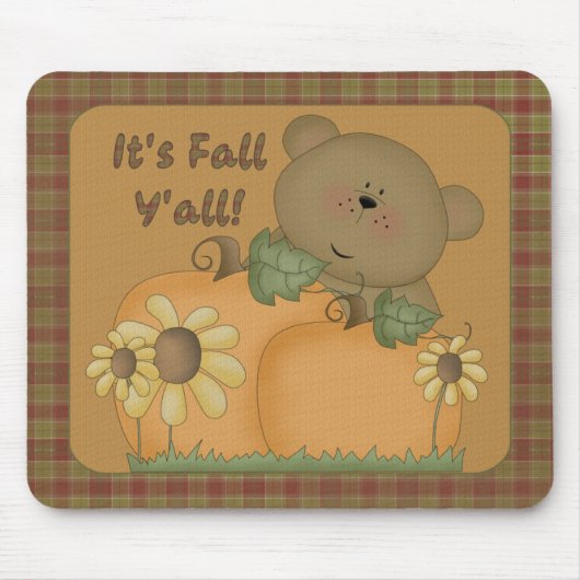 "Het is Herfst Y'all" Herfst Teddy Bear Mousepad 1 Muismat (Voorkant)