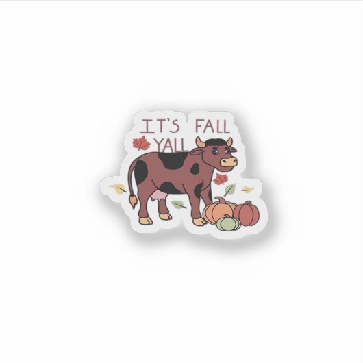 Het is Herfst Y'all Koe Retro Style Sticker (Voorkant)
