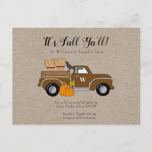 Het is Herfst Ya'll Kraft Herfst Party Invitation Briefkaart (Voorkant)