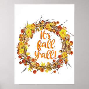 Het is Herfst Y'all Oranje Autumn Leaves Poster
