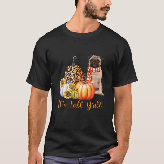 Het is Herfst Y'all Pug Dog Leopard Pumpkin Herfst T-shirt (Voorkant)