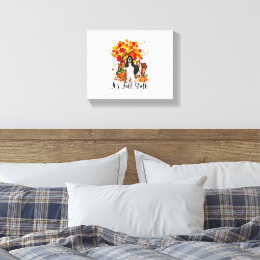 Het is Herfst Y'all Springer Spaniel Dog Halloween Canvas Afdruk (Insitu (Slaapkamer))