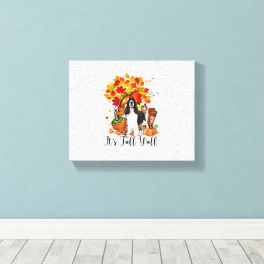 Het is Herfst Y'all Springer Spaniel Dog Halloween Canvas Afdruk (Insitu (Houten vloer))