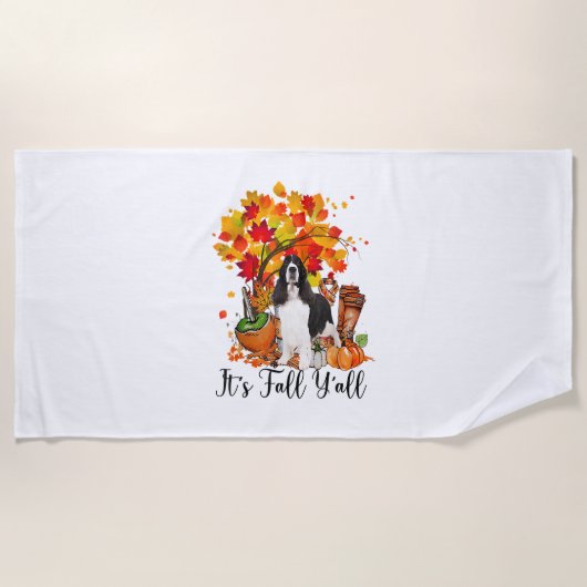 Het is Herfst Y'all Springer Spaniel Dog Halloween Strandlaken (Voorkant)