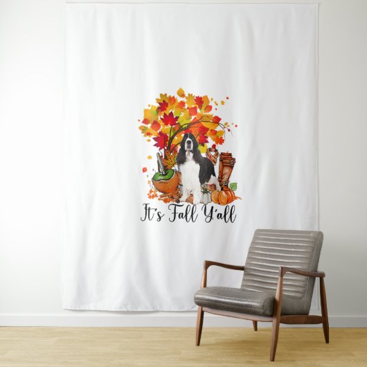 Het is Herfst Y'all Springer Spaniel Dog Halloween Wandkleed (In situ)