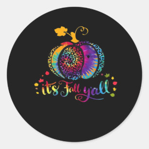 Het is Herfst Y'all Tie Dye Luipaard Print Pompoen Ronde Sticker