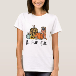 Het is Herfst Y'all Yellow Pug Dog Leopard Pumpkin T-shirt