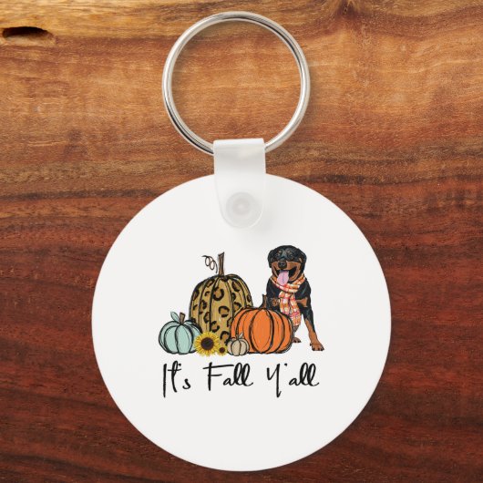 Het is Herfst Y'all Yellow Rottweiler Dog Leopard Sleutelhanger (Voorkant)
