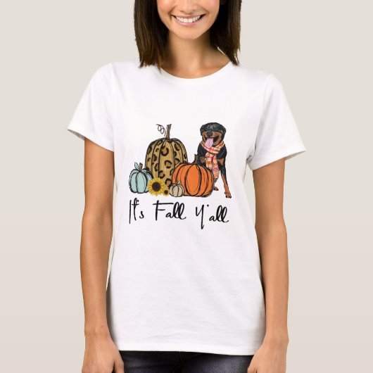 Het is Herfst Y'all Yellow Rottweiler Dog Leopard T-shirt (Voorkant)