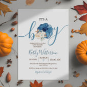 Het is het Baby shower van de Jongen Navy Pumpkin  Kaart