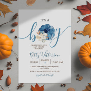 Het is het Baby shower van de Jongen Navy Pumpkin  Kaart