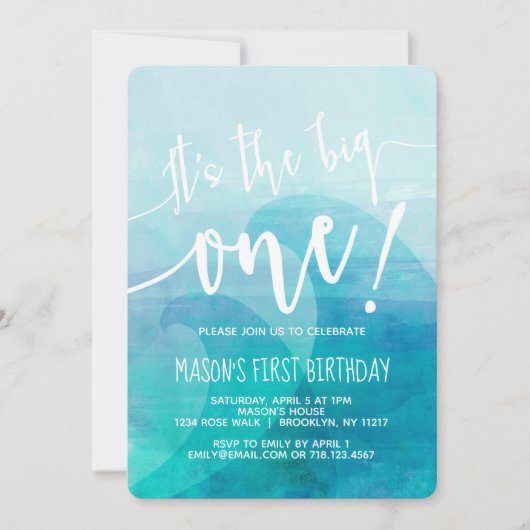 Het is het Big One Wave 1st Birthday Invitation Su Kaart (Voorkant)
