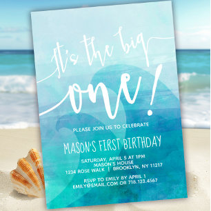 Het is het Big One Wave 1st Birthday Invitation Su Kaart
