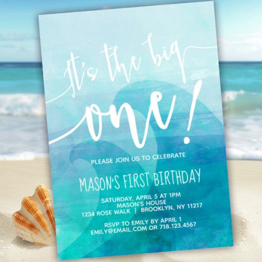 Het is het Big One Wave 1st Birthday Invitation Su Kaart