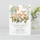Het is het Boy Oerwoud Safari Animals Baby shower Kaart (Staand voorkant)