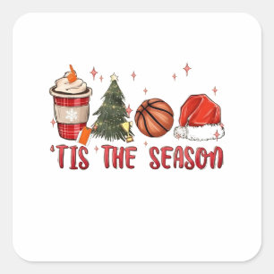 Het is het kerstseizoen Xmas Kerstmis Basketball Vierkante Sticker