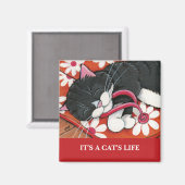 Het is het leven van een kat |  kat kunstmagneet magneet (Voorkant / Achterkant)