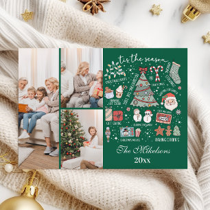 Het Is Het Seizoen 3 Foto Retro Groene Kerstmis Feestdagenkaart