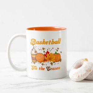 Het Is Het Seizoen Basketbal Herfst Koffie Pompoen Tweekleurige Koffiemok