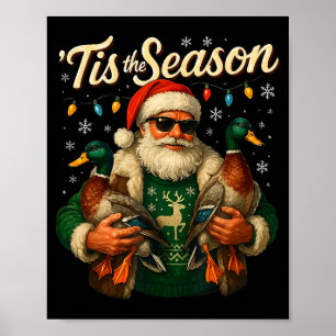 Het Is Het Seizoen Cool Santa Eend Kerst Ontwerp Poster