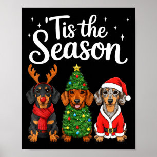 Het Is Het Seizoen Dachshund Kerstman Kerst Santa Poster