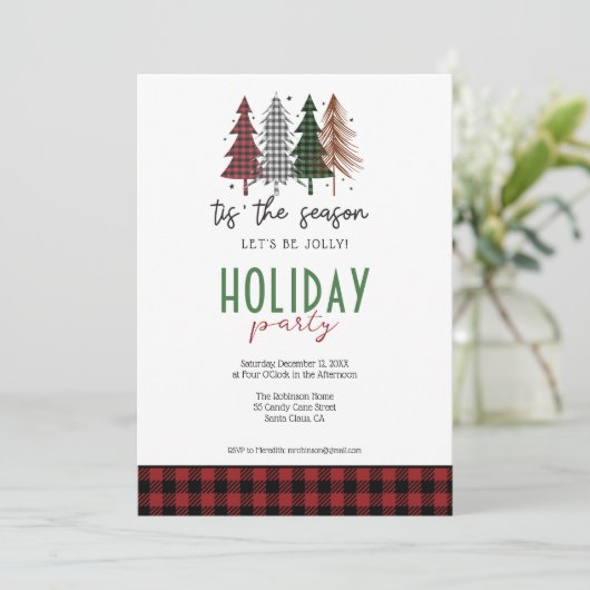 Het Is Het Seizoen Geruite Bomen Kerstfeest Kaart (Staand voorkant)
