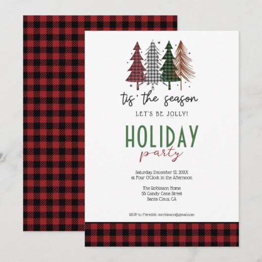 Het Is Het Seizoen Geruite Bomen Kerstfeest Kaart (Voorkant / Achterkant)
