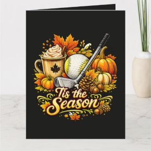 Het Is Het Seizoen Herfst Golf Pompoen Kruid Koffi Kaart