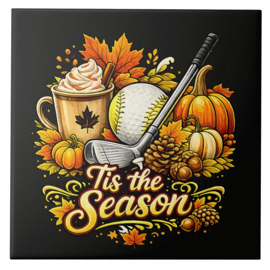 Het Is Het Seizoen Herfst Golf Pompoen Kruid Koffi Tegeltje (Voorkant)
