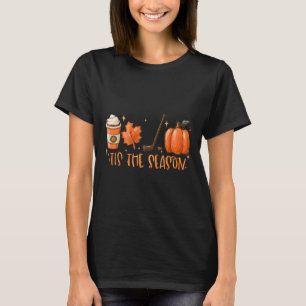Het Is Het Seizoen Hockey Latte Bladeren Hallo Pom T-shirt