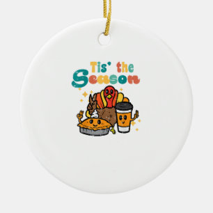 Het Is Het Seizoen Kalkoen Koffie Retro Thanksgivi Keramisch Ornament