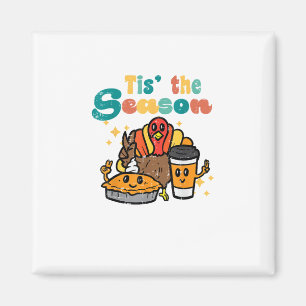 Het Is Het Seizoen Kalkoen Koffie Retro Thanksgivi Magneet