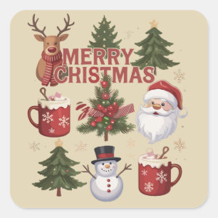 Het Is Het Seizoen Kerstboom Kerstman Latte Kerstm Vierkante Sticker