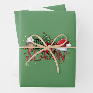 Het Is Het Seizoen Kerstboom Latte Koffie Kerstmis Inpakpapier Vel