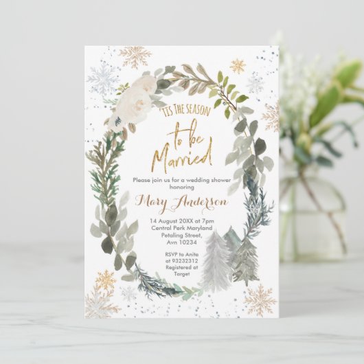 Het is het seizoen Kerstsneeuwvlok Bruiloft Kaart (Staand voorkant)