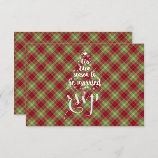 Het is het seizoen om getrouwd te zijn Rode geruit RSVP Kaartje (Voorkant / Achterkant)