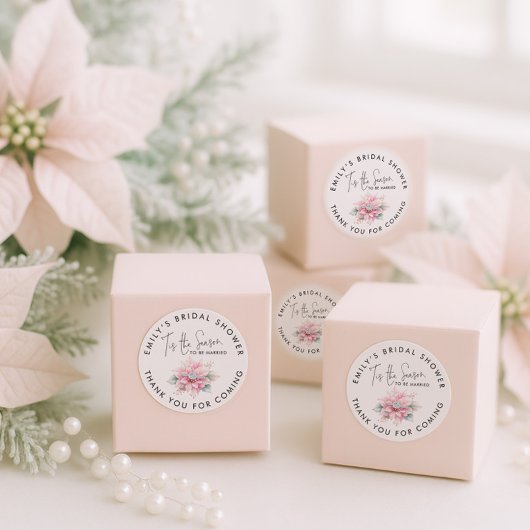 Het is het Seizoen Poinsettia Bruidsborrel Bedankt Ronde Sticker