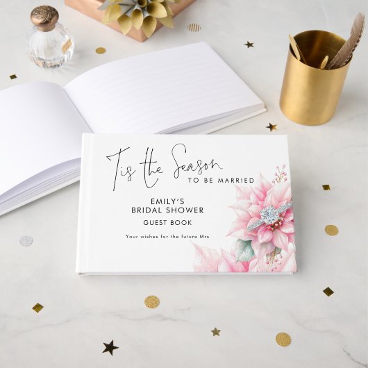 Het is het Seizoen Poinsettia Kerst Bruidsfeest Gastenboek (Voorkant open)
